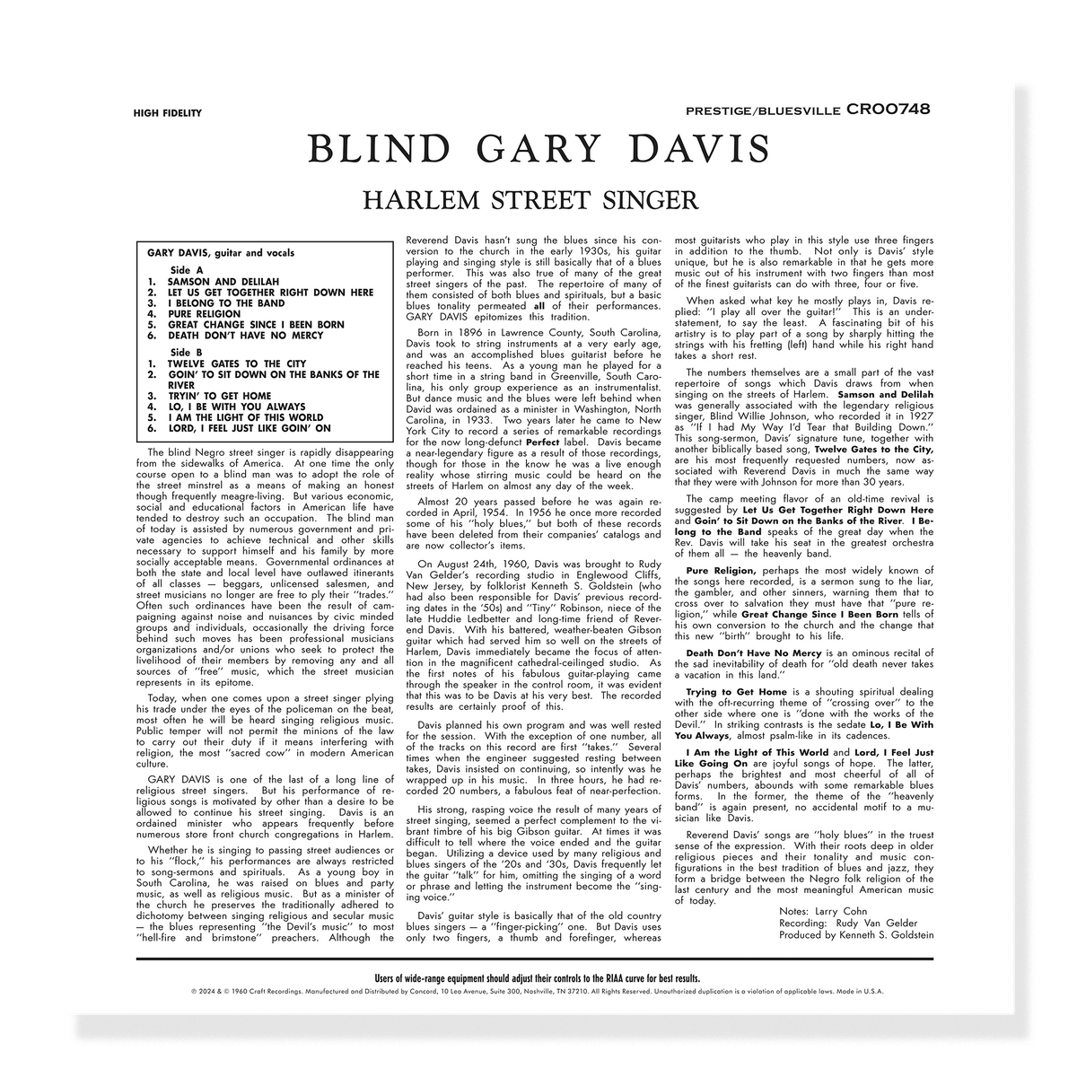Blind Gary Davis - Harlem Street Singer (Série Bluesville)